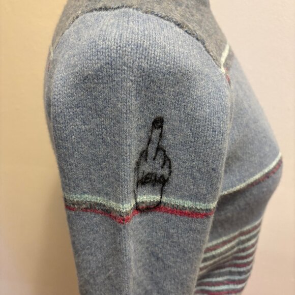 NWT Marc Jacobs Tattoo mock neck sweater in engineered stripe blue combo - Picture 8 of 13